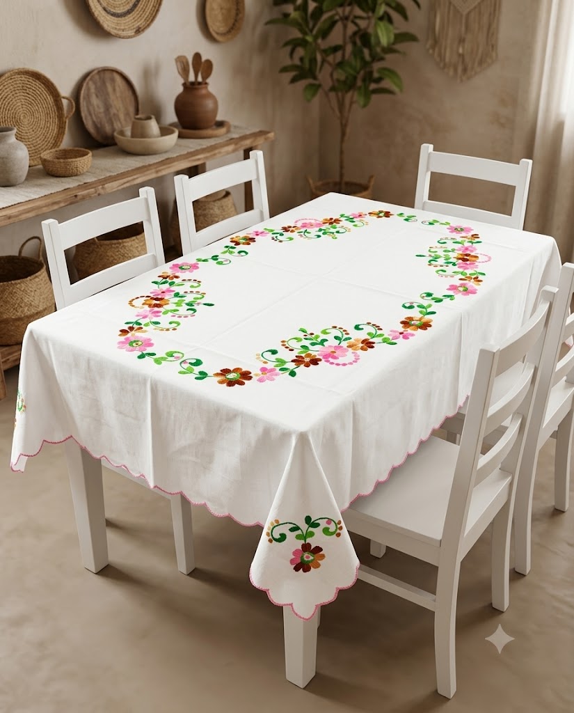 Hand Embroidered Four Seater Floral Table Cover