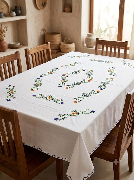 Hand Embroidered Floral Six Seater Table Cover