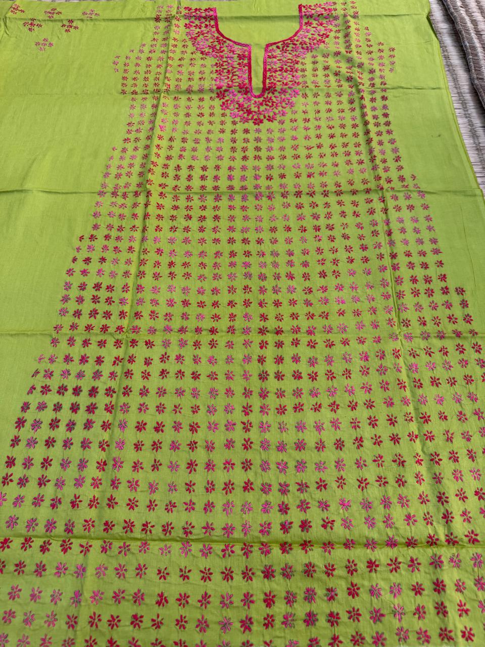 Hand Embroidered Pure Cotton Kurti Material | 3 Meter Premium Fabric | Made in India