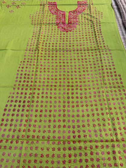 Hand Embroidered Pure Cotton Kurti Material | 3 Meter Premium Fabric | Made in India