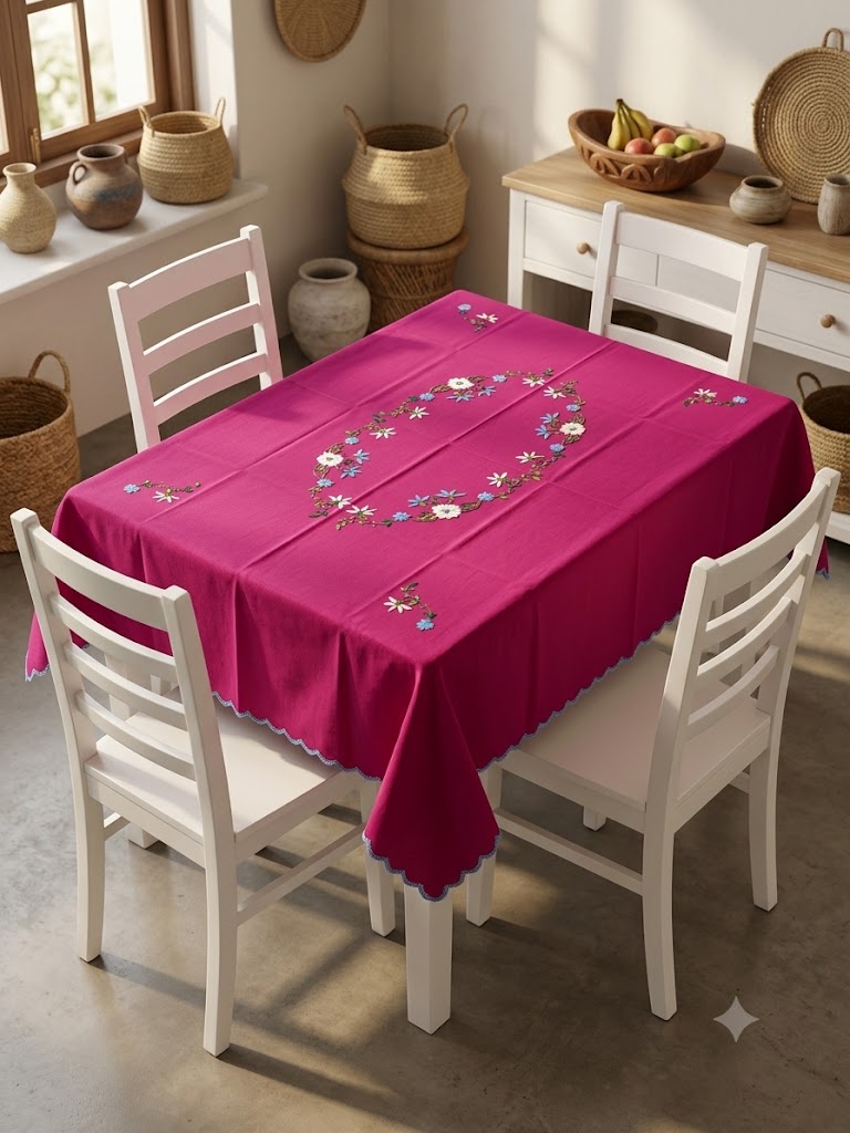 Hand Embroidered Four Seater Floral Table Cover