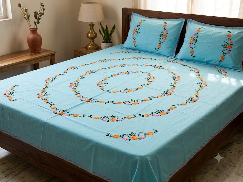 Chikonwala's Hand Embroidered Floral Design Bedsheet