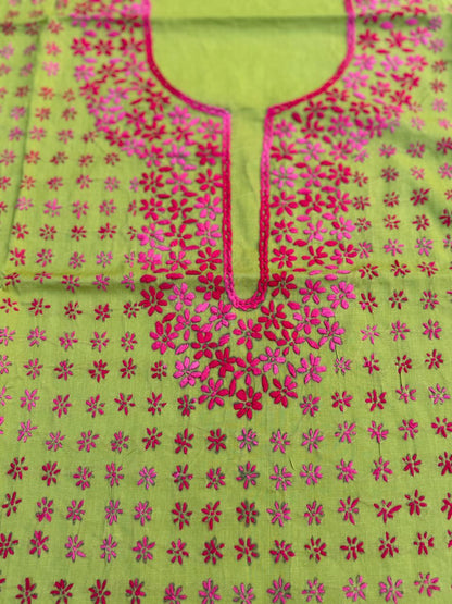Hand Embroidered Pure Cotton Kurti Material | 3 Meter Premium Fabric | Made in India