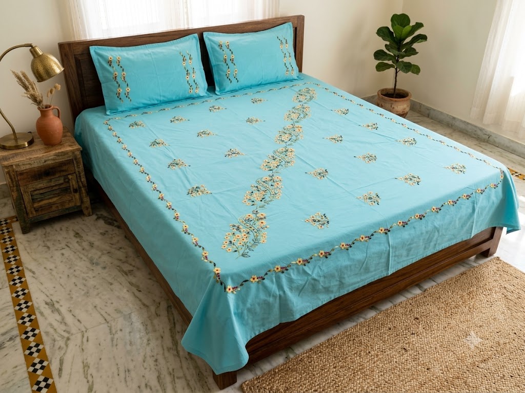 Chikonwala's Hand Embroidered Pure Cotton Bedsheet