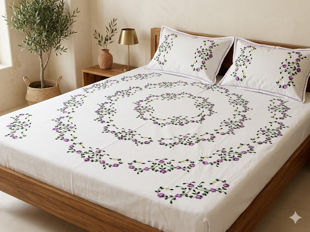 Chikonwala's Hand Embroidered Floral Design Bedsheet