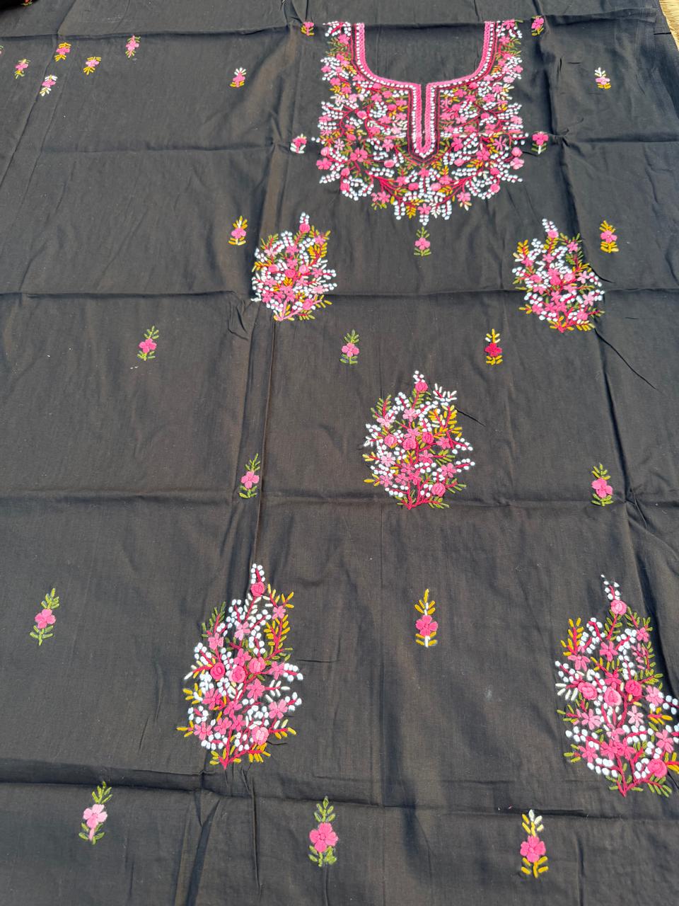 Hand Embroidered Pure Cotton Kurti Material | 3 Meter Premium Fabric | Made in India
