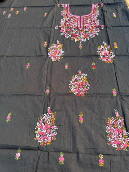 Hand Embroidered Pure Cotton Kurti Material | 3 Meter Premium Fabric | Made in India
