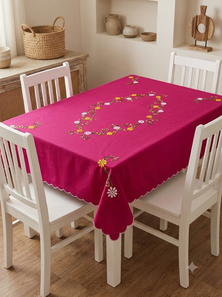 Hand Embroidered Four Seater Floral Table Cover