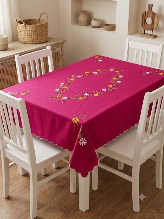 Hand Embroidered Four Seater Floral Table Cover