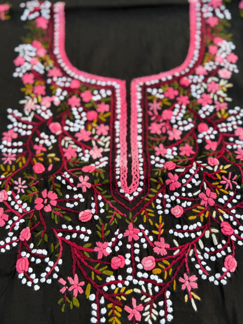 Hand Embroidered Pure Cotton Kurti Material | 3 Meter Premium Fabric | Made in India