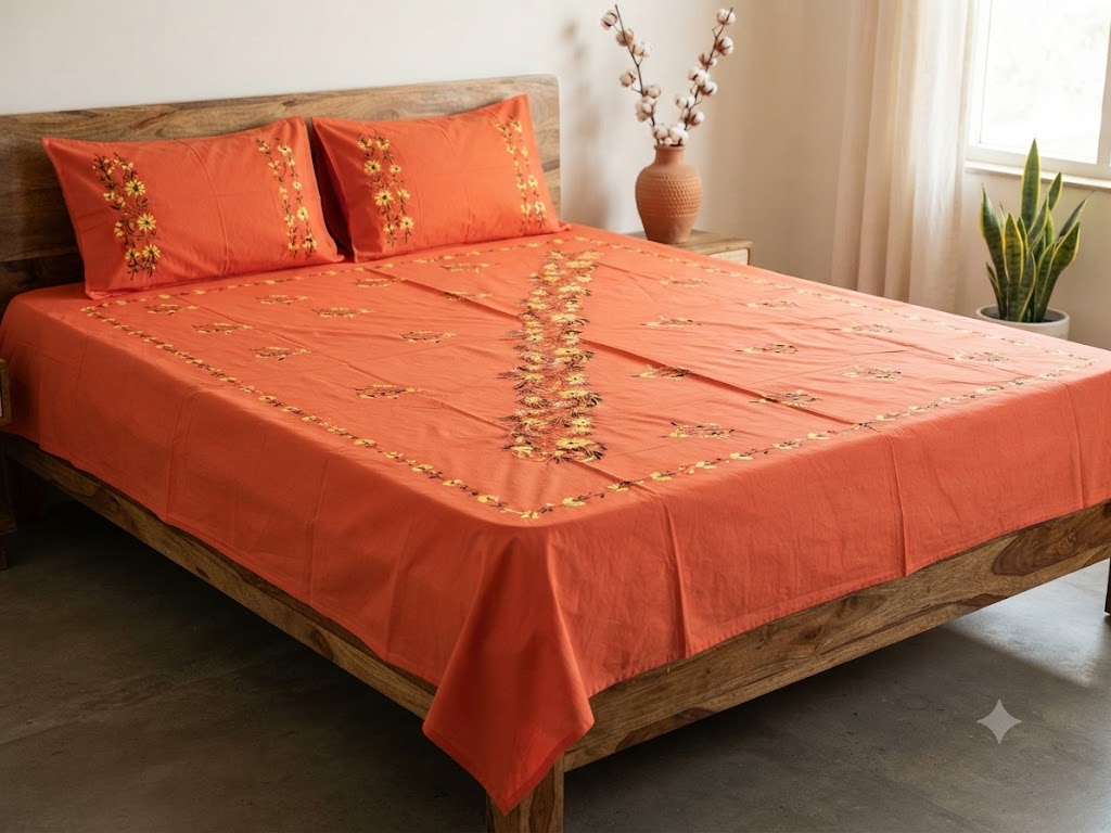 Chikonwala's Hand Embroidered Floral Design Bedsheet