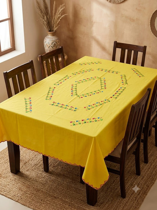Hand Embroidered Floral Six Seater Table Cover