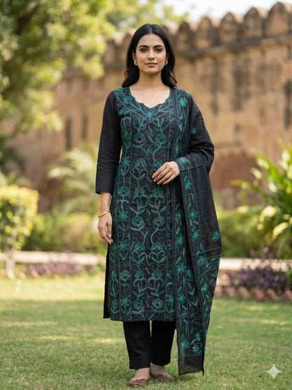 Chikonwala's Exclusive Hand Embroidered Bidding Kantha Dress Material