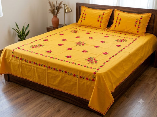 Chikonwala's Hand Embroidered Floral Design Bedsheet
