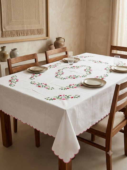 Hand Embroidered Floral Six Seater Table Cover