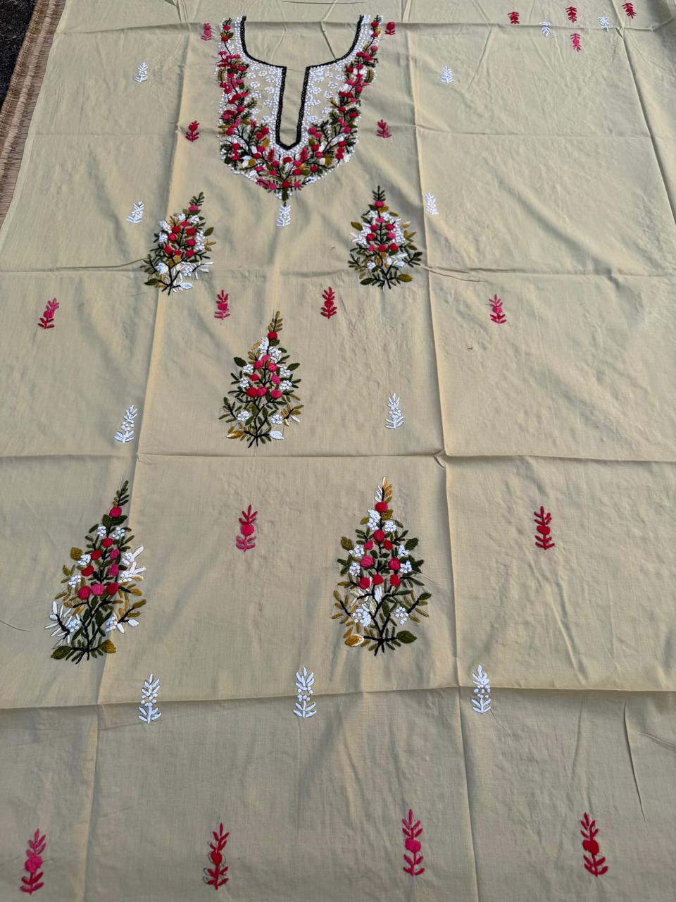 Hand Embroidered Pure Cotton Kurti Material | 3 Meter Premium Fabric | Made in India
