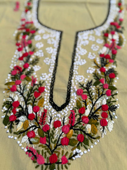 Hand Embroidered Pure Cotton Kurti Material | 3 Meter Premium Fabric | Made in India