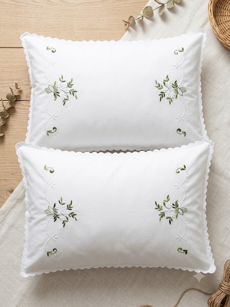Chikonwala Hand-Embroidered Floral Pillow Cover Set– Set of 2