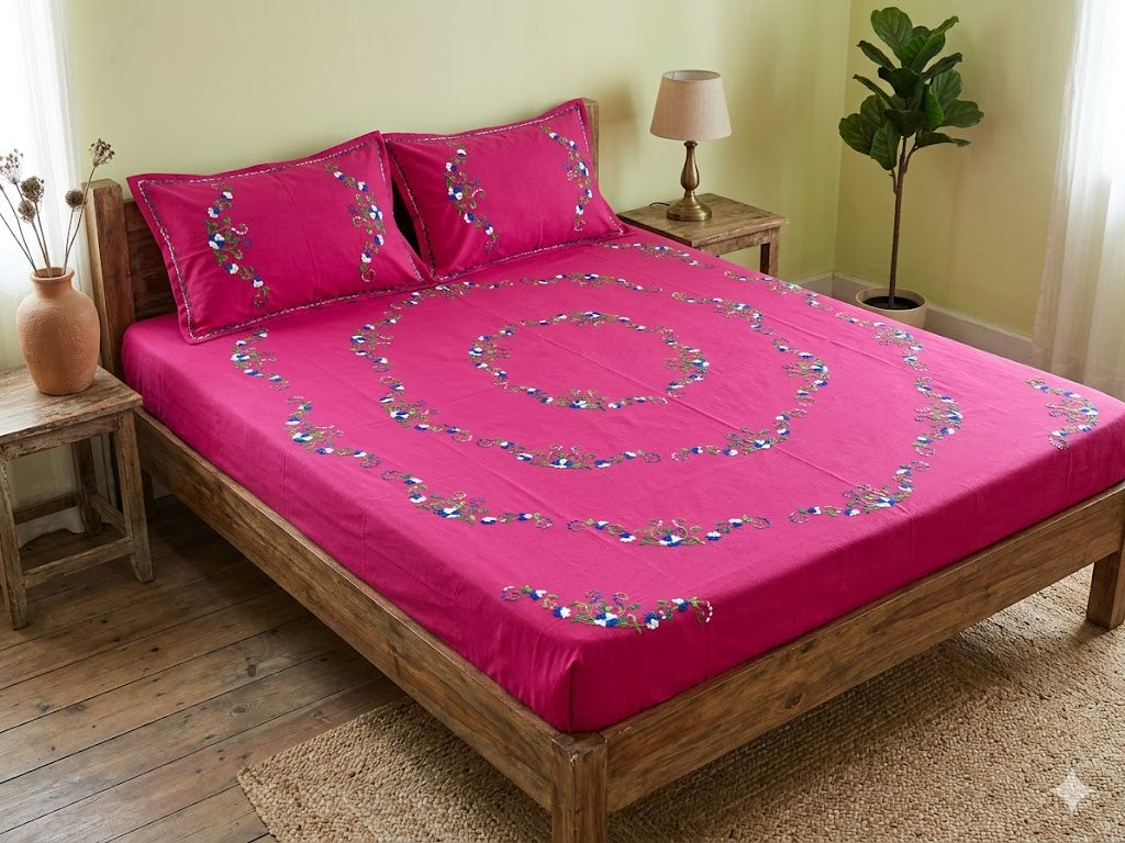 Chikonwala's Hand Embroidered Floral Design Bedsheet