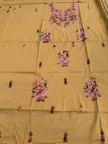 Hand Embroidered Pure Cotton Kurti Material | 3 Meter Premium Fabric | Made in India