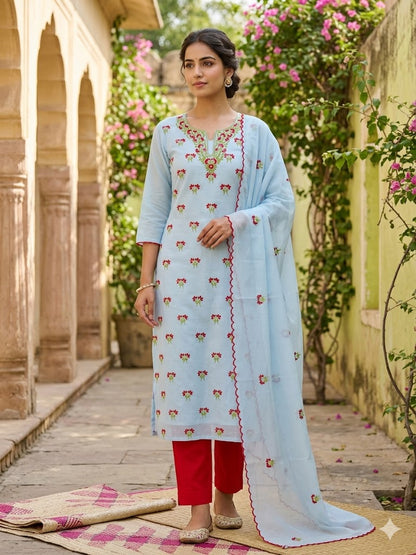 Chikonwala's Exclusive Hand Embroidered Organdy Cotton Dress Material