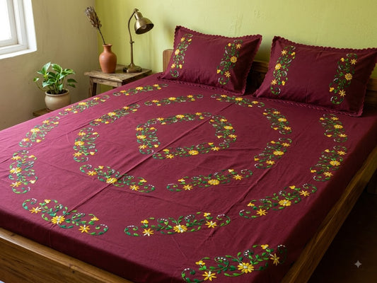 Chikonwala's Hand Embroidered Floral Design Bedsheet