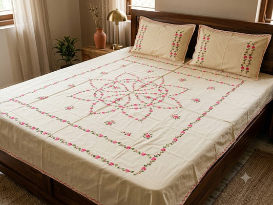 Chikonwala's Hand Embroidered Floral Design Bedsheet