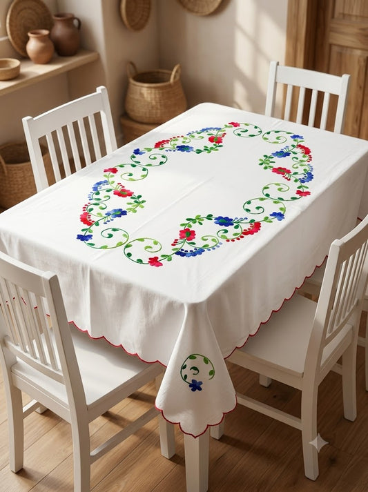 Hand Embroidered Four Seater Floral Table Cover
