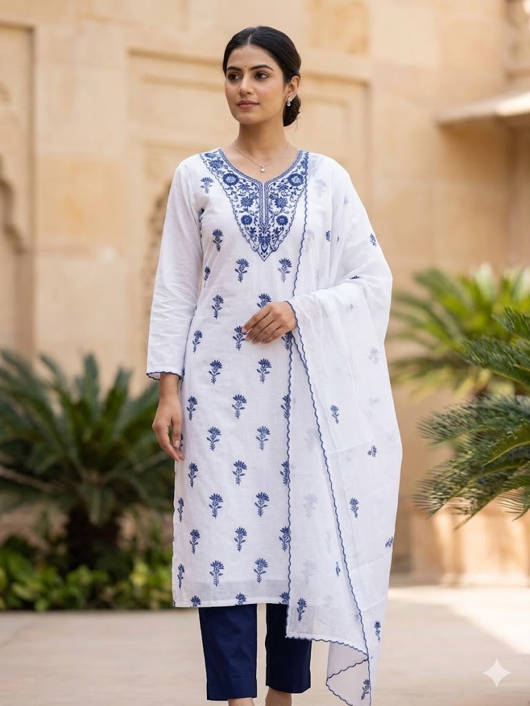 Chikonwala's Exclusive Hand Embroidered Organdy Cotton Dress Material