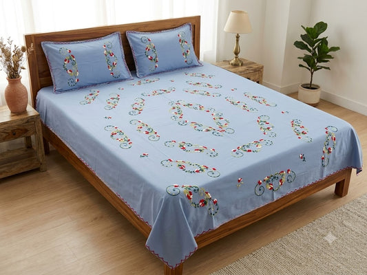 Chikonwala's Hand Embroidered Floral Design Bedsheet