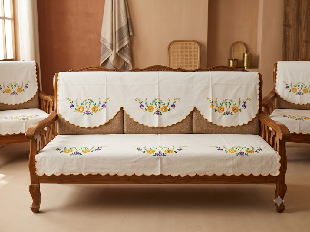 Hand Embroidered Sofa Cover (3+1+1 Seater)