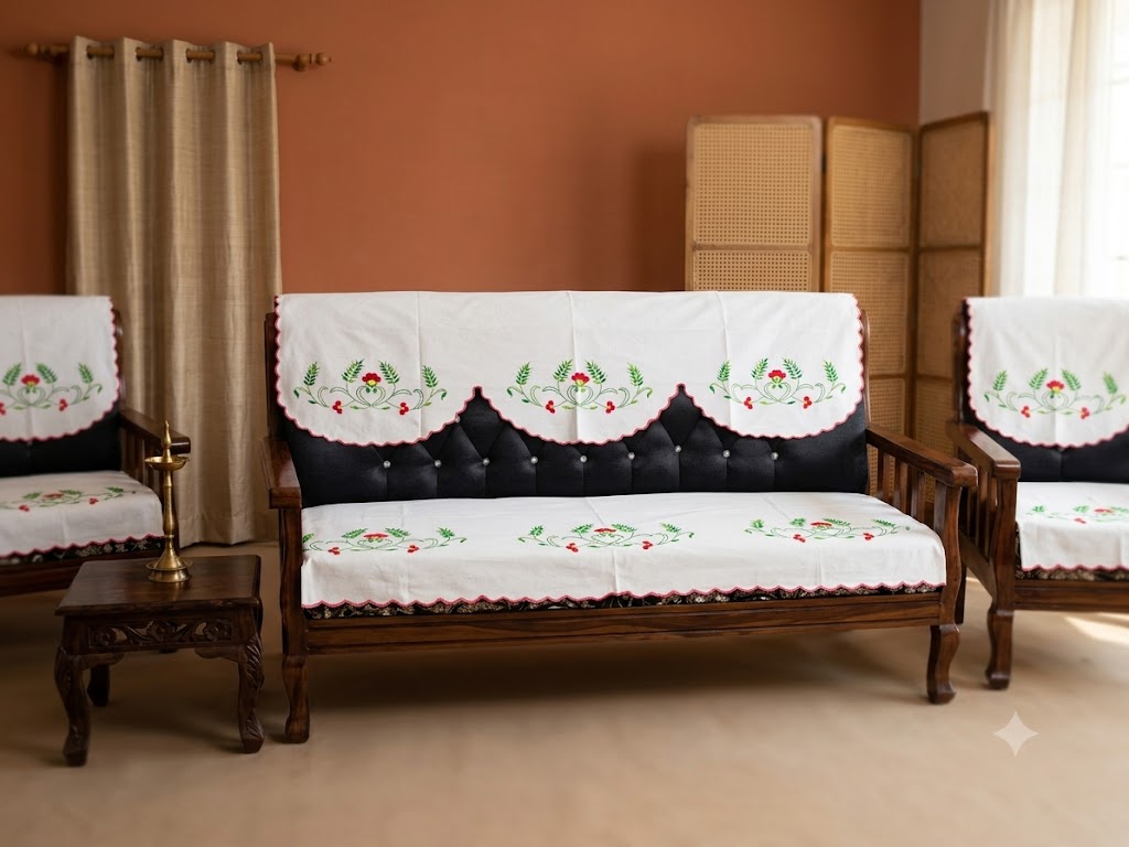 Hand Embroidered Sofa Cover (3+1+1 Seater)
