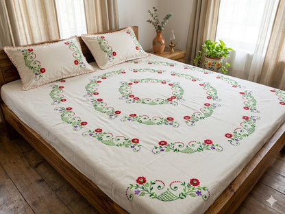 Chikonwala's Hand Embroidered Floral Design Bedsheet