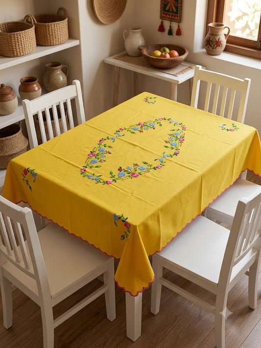 Hand Embroidered Four Seater Floral Table Cover
