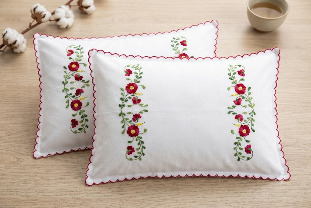 Chikonwala Hand-Embroidered Floral Pillow Cover Set– Set of 2