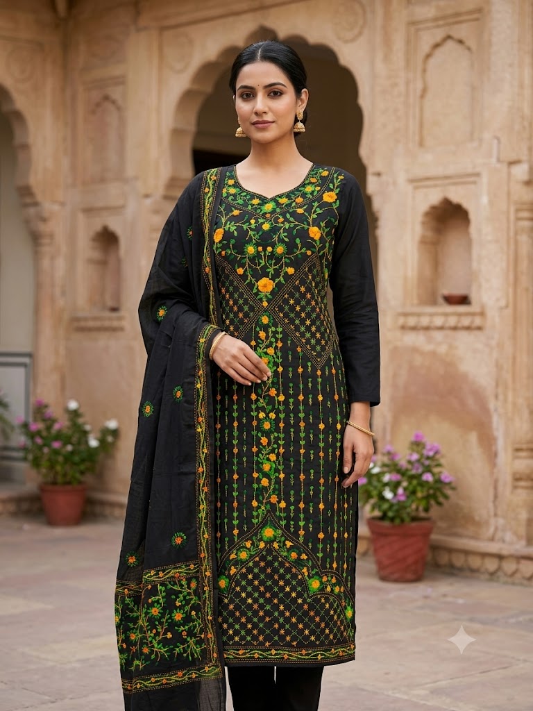 Chikonwala's Exclusive Hand Embroidered Fulkari Dress
