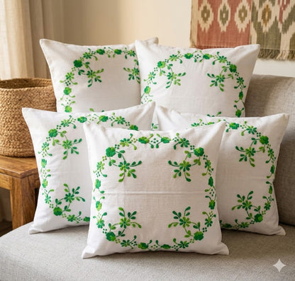 Hand Embroidered Cotton Cushion Covers (Set of 5)
