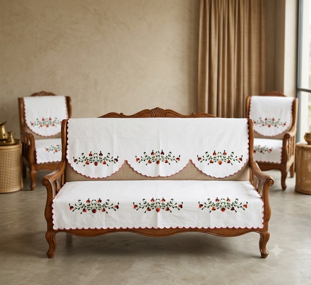 Hand Embroidered Sofa Cover (3+1+1 Seater)