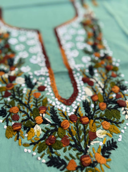 Hand Embroidered Pure Cotton Kurti Material | 3 Meter Premium Fabric | Made in India