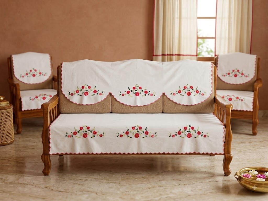 Hand Embroidered Sofa Cover (3+1+1 Seater)