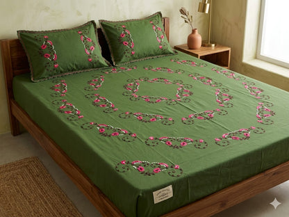 Chikonwala's Hand Embroidered Floral Design Bedsheet