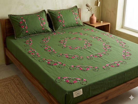 Chikonwala's Hand Embroidered Floral Design Bedsheet