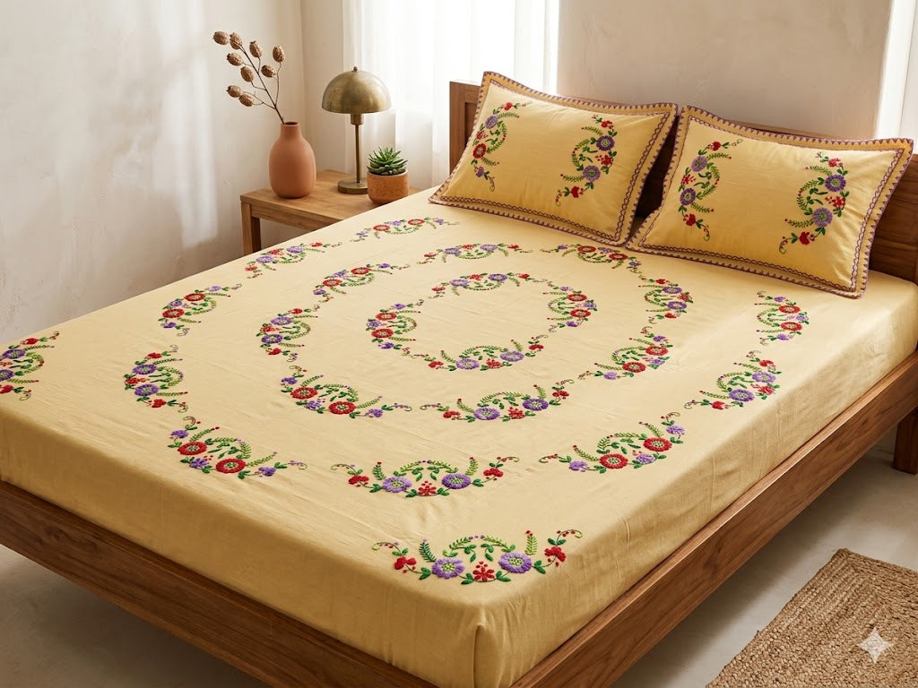 Chikonwala's Hand Embroidered Floral Design Bedsheet