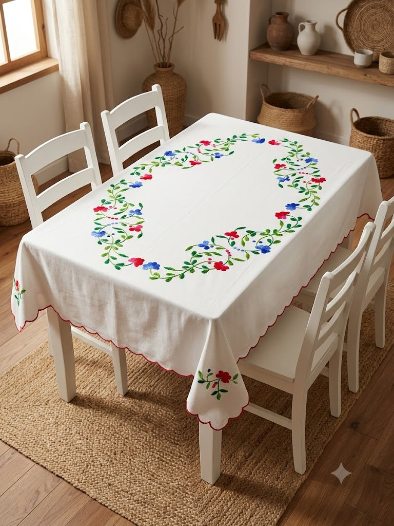 Hand Embroidered Four Seater Floral Table Cover