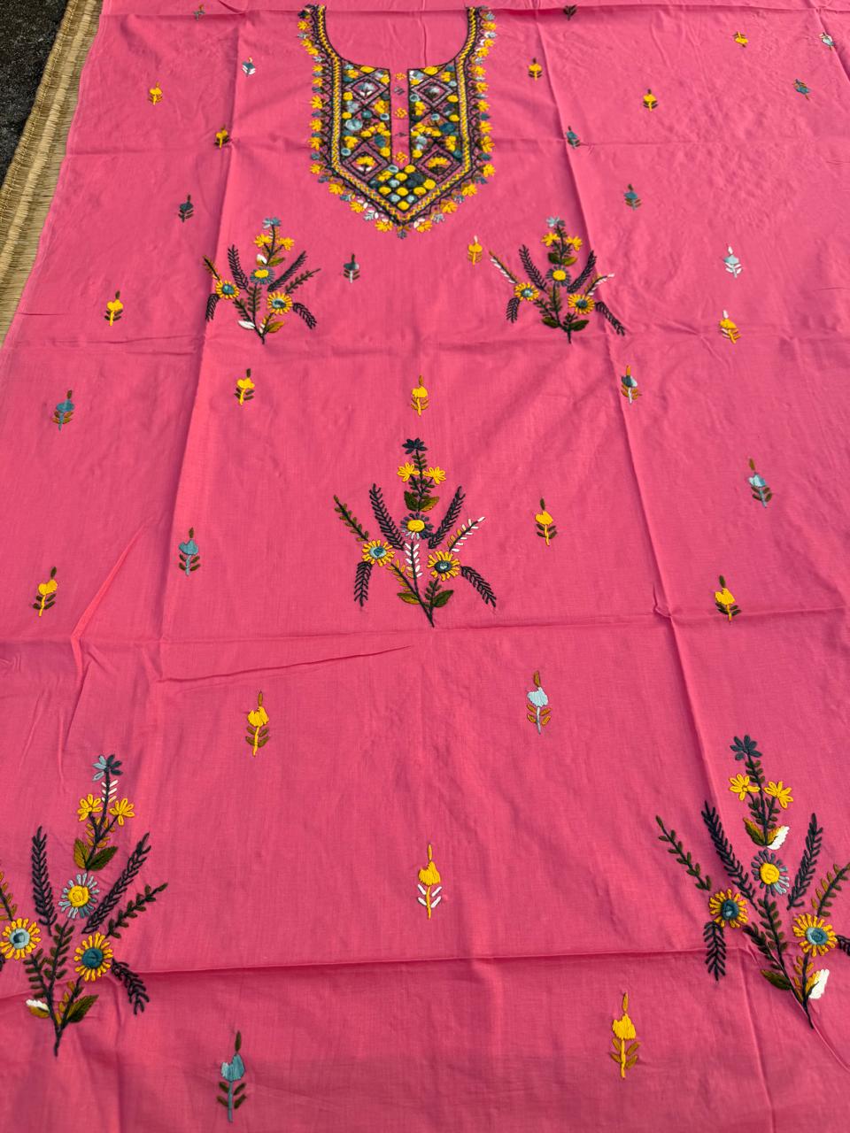 Hand Embroidered Pure Cotton Kurti Material | 3 Meter Premium Fabric | Made in India
