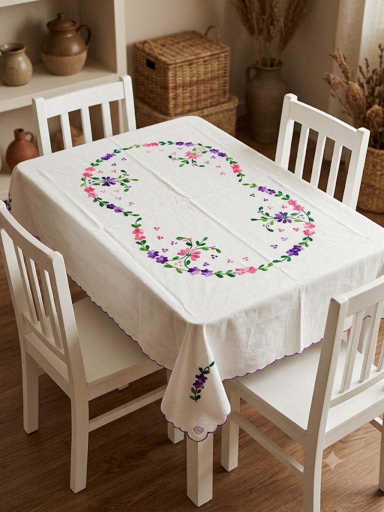 Hand Embroidered Four Seater Floral Table Cover