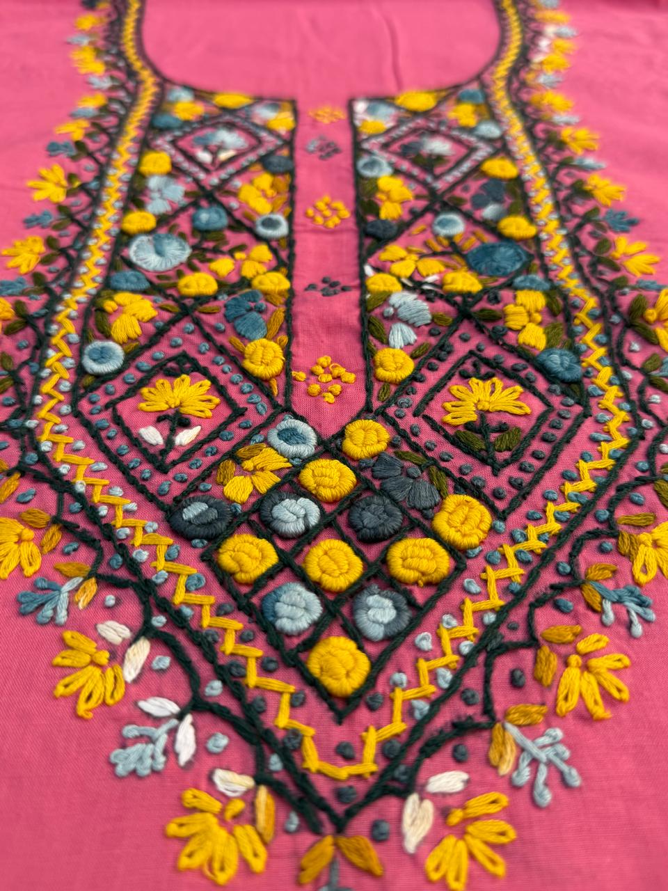 Hand Embroidered Pure Cotton Kurti Material | 3 Meter Premium Fabric | Made in India