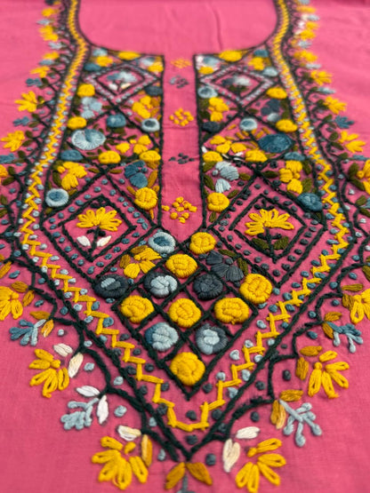 Hand Embroidered Pure Cotton Kurti Material | 3 Meter Premium Fabric | Made in India