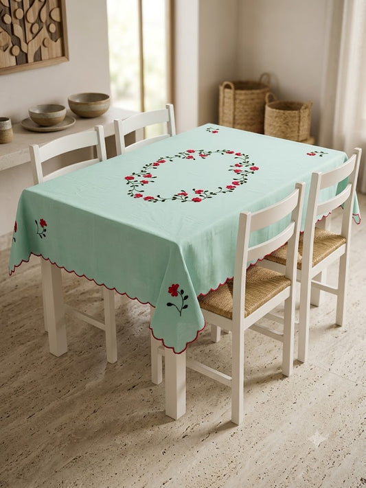 Hand Embroidered Four Seater Floral Table Cover