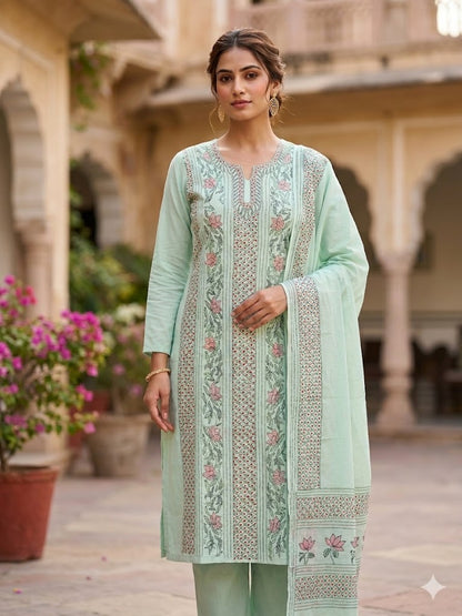 Chikonwala's Exclusive Hand Embroidered Bidding Kantha Dress Material